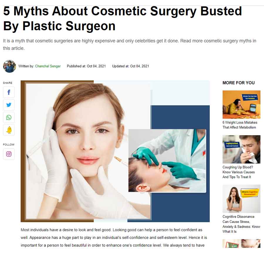 Myths and facts about cosmetic surgery — Only My Health