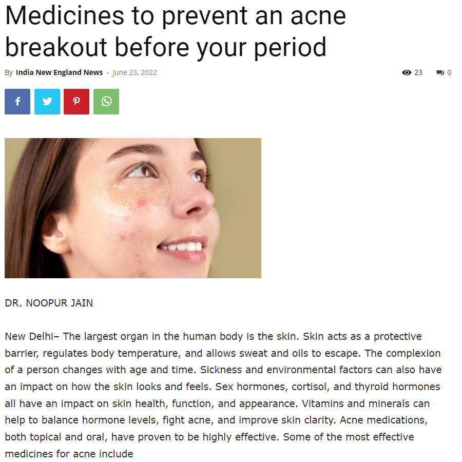 Medicines to prevent an acne breakout before your period — India New England