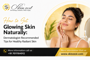 Woman-following-natural-skincare-routine-for-glowing-skin-with-cleansing-hydration-healthy-diet-sunscreen-and-face-mask-for-radiant-and-healthy-complexion